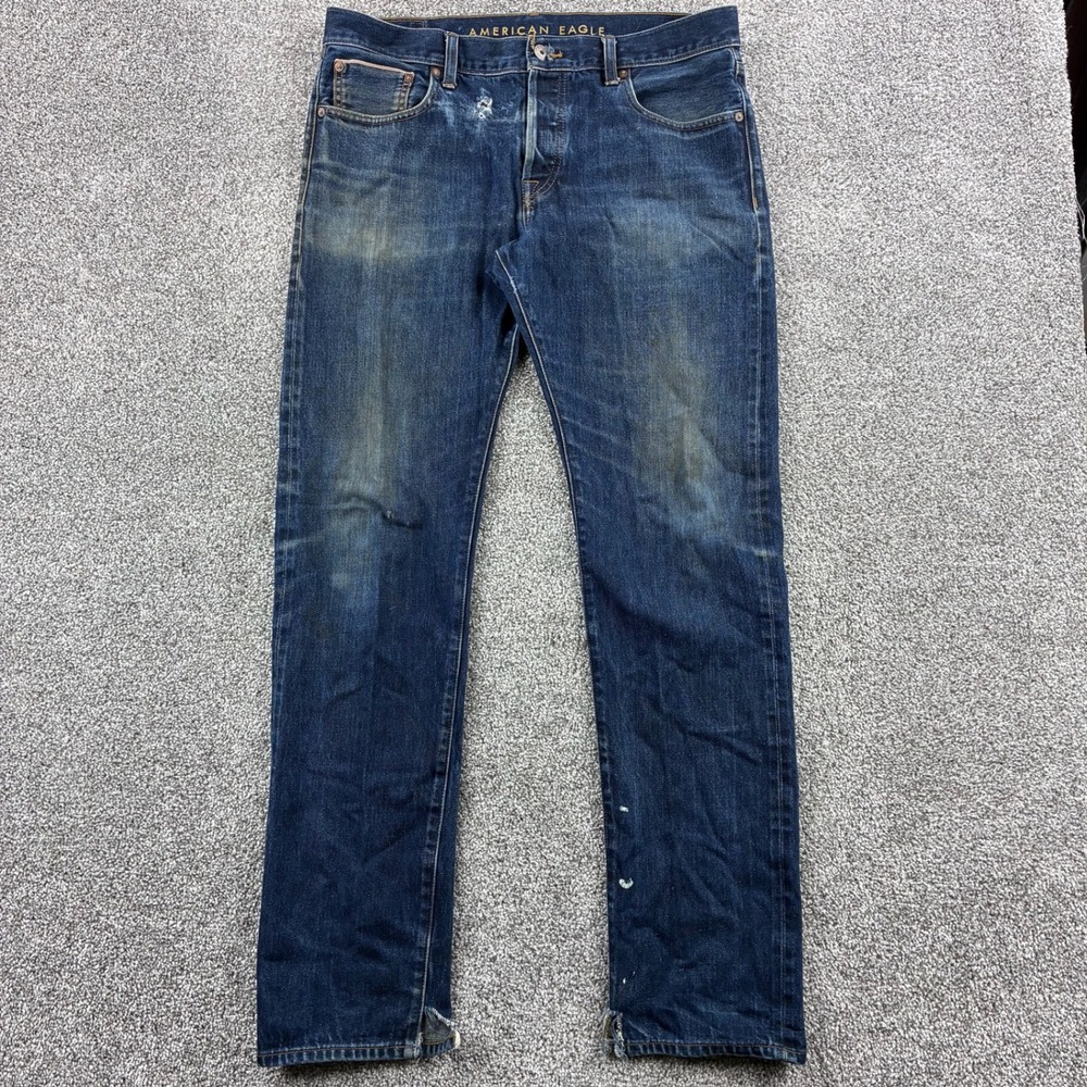 American Eagle Selvedge Jeans Mens 36x36 Blue Cotton  Slim Straight Distressed